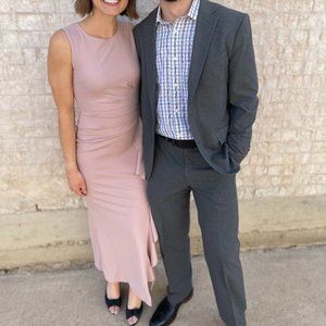 Zip back long side ruffle dress size 4